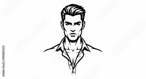 Stylized black and white illustration of a man's head and shoulders