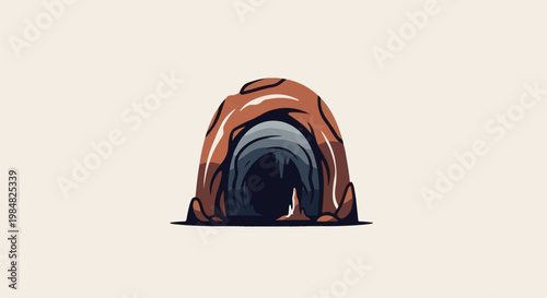 Stylized cave entrance with textured rock formations and dark interior