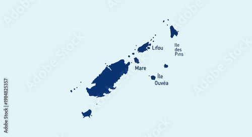 Map showing islands Lifou, Mare, Ile des Pins, and Ile Ouvea