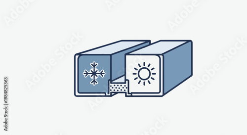 Insulated building block with snowflake and sun symbols