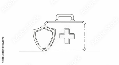 A shield protects a medical bag with a cross symbol