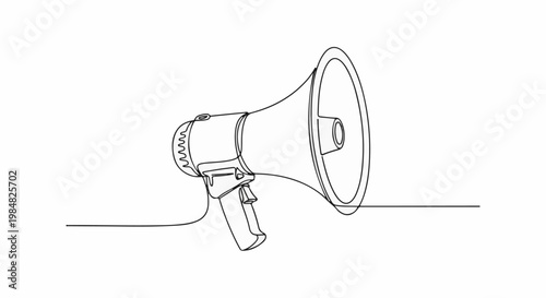 A minimalist, single-line drawing of a megaphone, emphasizing its shape