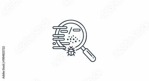 A magnifying glass examines code and a bug