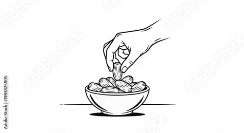 Hand dropping a date into a bowl filled with dates