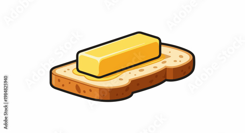 A yellow butter stick melts on a slice of toast with melted butter