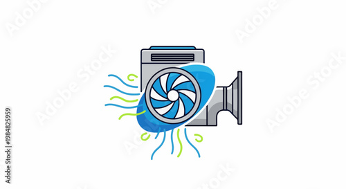 Abstract fan with stylized air streams, isolated on white