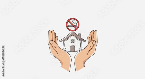 Hands cradle house under no smoking sign