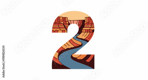 A stylized number two filled with a canyon landscape