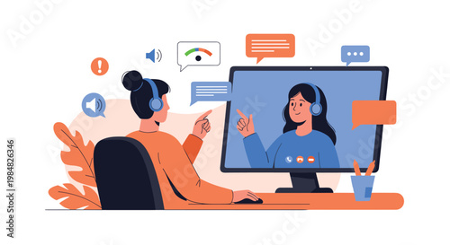 Two female friends or colleagues engaging in a high-quality video call via computer to discuss work or personal matters remotely.