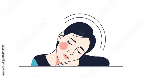 Tired woman sleeping peacefully with her head resting on her arms representing exhaustion, nap time, rest, and mental health awareness.