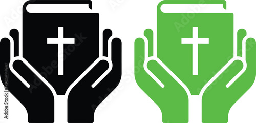 Contrast of traditional and modern religious book presentation in open hands