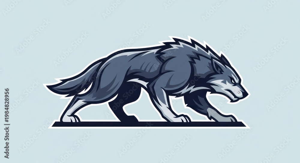Fototapeta premium Stylized wolf illustration in motion against a light blue background