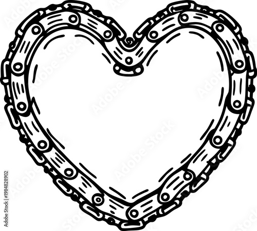 Heart shape made of bicycle chain outline love symbol with mechanical bike parts design