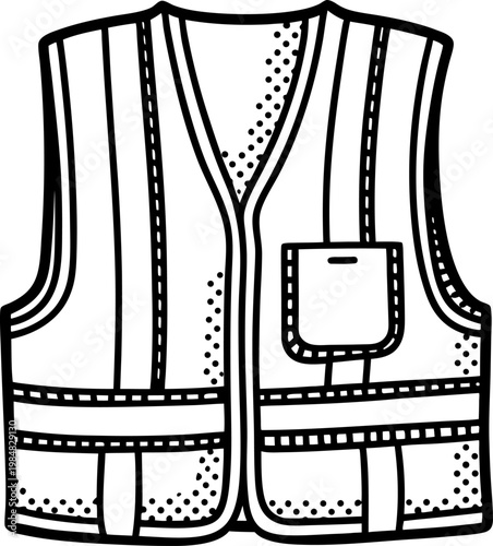 Safety vest outline with reflective stripes and front pocket for construction and workwear