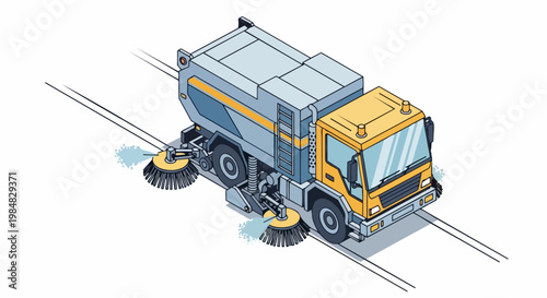 Isometric Street Sweeper Truck Illustration for Municipal Road Cleaning and City Maintenance Services