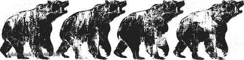 grizzly bear silhouette pattern in black and white with textured brushstroke effect