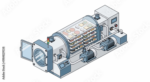 Wallpaper Mural Isometric Industrial Freeze Dryer Machine for Food Preservation with Dehydrated Fruit Trays Torontodigital.ca