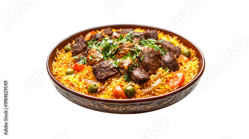 Savory rice pilaf with tender meat and vegetables