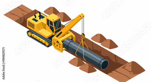Wallpaper Mural Isometric Sideboom Pipe Layer Machine Installing Pipeline in a Trench Illustration Torontodigital.ca
