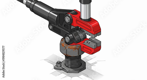 Wallpaper Mural Industrial Hydraulic Nut Splitter Tool Removing a Rusty Corroded Nut from a Large Bolt, Heavy Duty Maintenance and Repair Illustration Torontodigital.ca