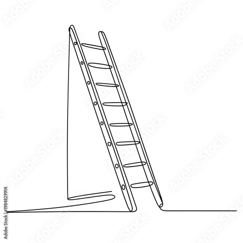 A simple line drawing depicts a leaning ladder against a wall