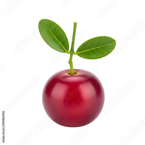 Fresh red apple with green leaves isolated on transparent background