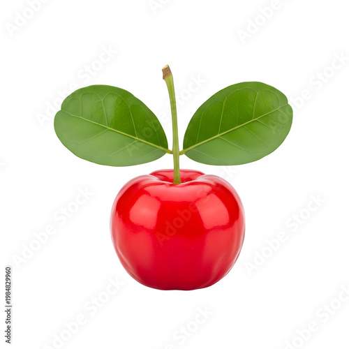 Shiny red apple with green leaves isolated on transparent background