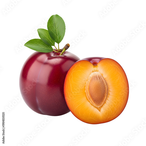 Fresh red apple and ripe apricot cutout isolated on transparent background