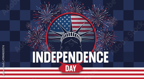 Independence day celebration fireworks statue of liberty and american flag