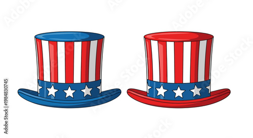 Two patriotic top hats with american flag design Vector