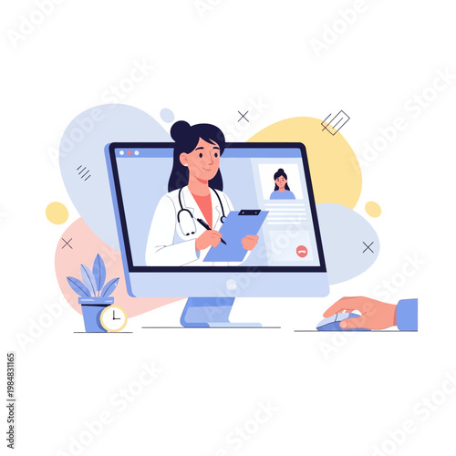 Doctor Consultation Online via Computer Screen, Telemedicine Healthcare Concept