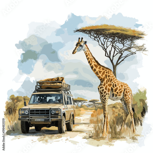 Selous Game Reserve. Selous Game Reserve hand drawn watercolor illustration on white background