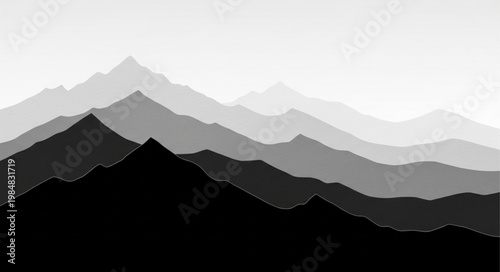 Monochrome Layered Mountain Silhouettes in Gradient.