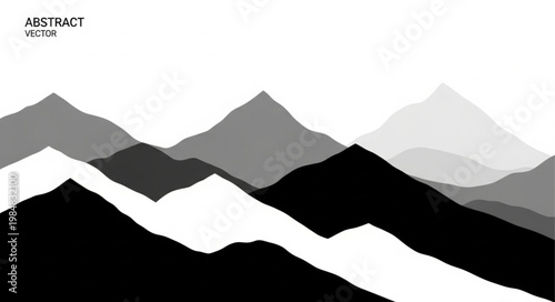 Monochrome Layered Mountain Range Abstract Silhouette Artwork.