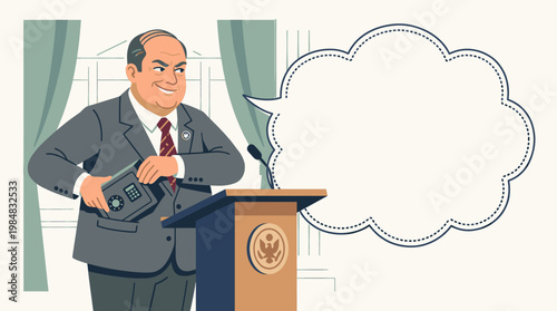 Politician Hiding Safe While Giving Speech at Podium with Us Seal
