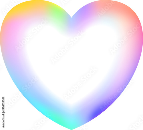Holographic heart frame. Fluid liquid chrome heart shape. 3d y2k hologram love element. Metallic rainbow icon. Fantasy retro 80s, 90s texture. Flowing gradient. Vector illustration EPS10.