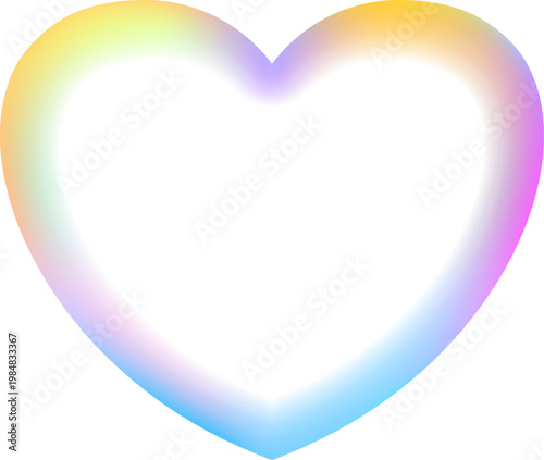 Holographic heart frame. Fluid liquid chrome heart shape. 3d y2k hologram love element. Metallic rainbow icon. Fantasy retro 80s, 90s texture. Flowing gradient. Vector illustration EPS10.