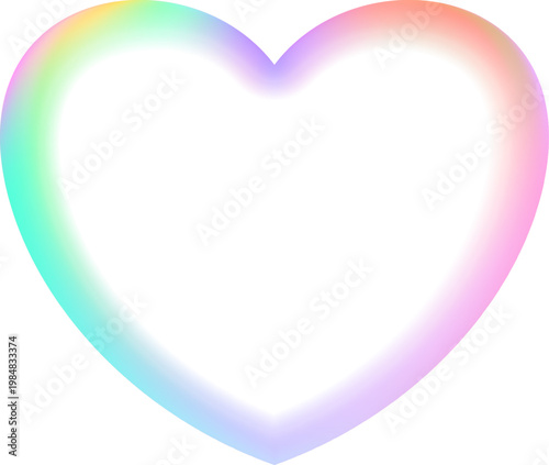 Holographic heart frame. Fluid liquid chrome heart shape. 3d y2k hologram love element. Metallic rainbow icon. Fantasy retro 80s, 90s texture. Flowing gradient. Vector illustration EPS10.