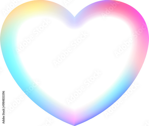 Holographic heart frame. Fluid liquid chrome heart shape. 3d y2k hologram love element. Metallic rainbow icon. Fantasy retro 80s, 90s texture. Flowing gradient. Vector illustration EPS10.