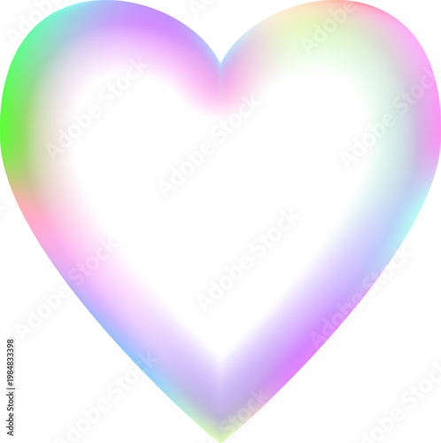 Holographic heart frame. Fluid liquid chrome heart shape. 3d y2k hologram love element. Metallic rainbow icon. Fantasy retro 80s, 90s texture. Flowing gradient. Vector illustration EPS10.