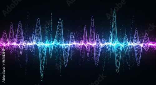 Neon Colored Audio Waveform Visualization With Glowing Peaks.