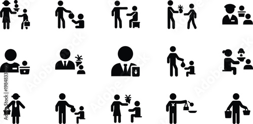 Mentoring and guidance icons: teacher student support learning help with mentoring, guidance