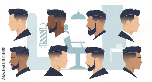 Multiple Male Hairstyles Barber Head Profiles Collection.