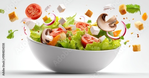 Fresh salad ingredients floating display