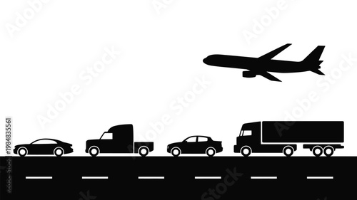 A visual representation of various modes of transportation on a road