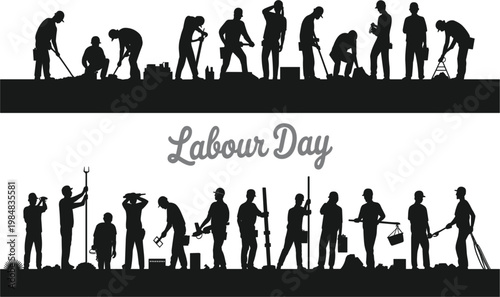 1st May International Labour Day silhouette set with diverse workers for holiday celebration and worker appreciation vector
