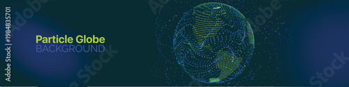 High tech illustration featuring particle globe with blue network lines