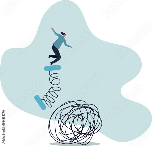 Avoid business trouble risk, smart thinking to overcome difficulty obstacle or emotional problem, solving problem.human life and situation.