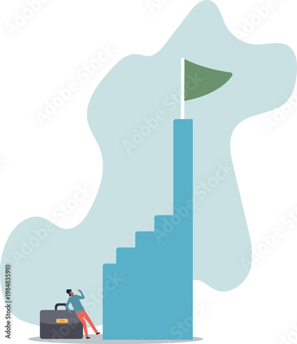 First step is hardest, learning curve or overcome difficulty when start new business, challenge to succeed in work.human life and situation.