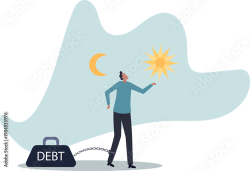 Debt crisis for salary man, working hard day until night making money to pay for debt of overspending habit.human life and situation.